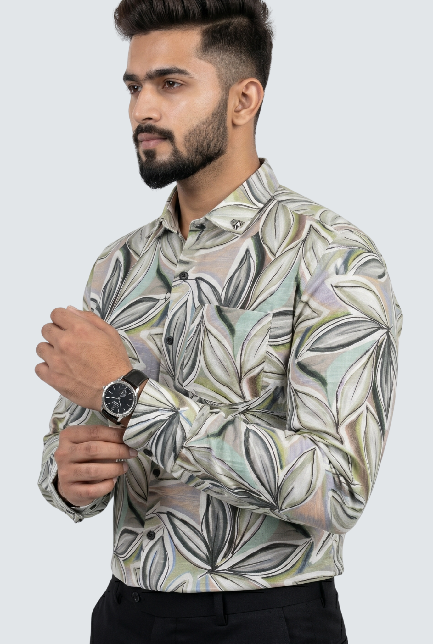 Men’s Premium Linen Printed Shirt-Green(1888)