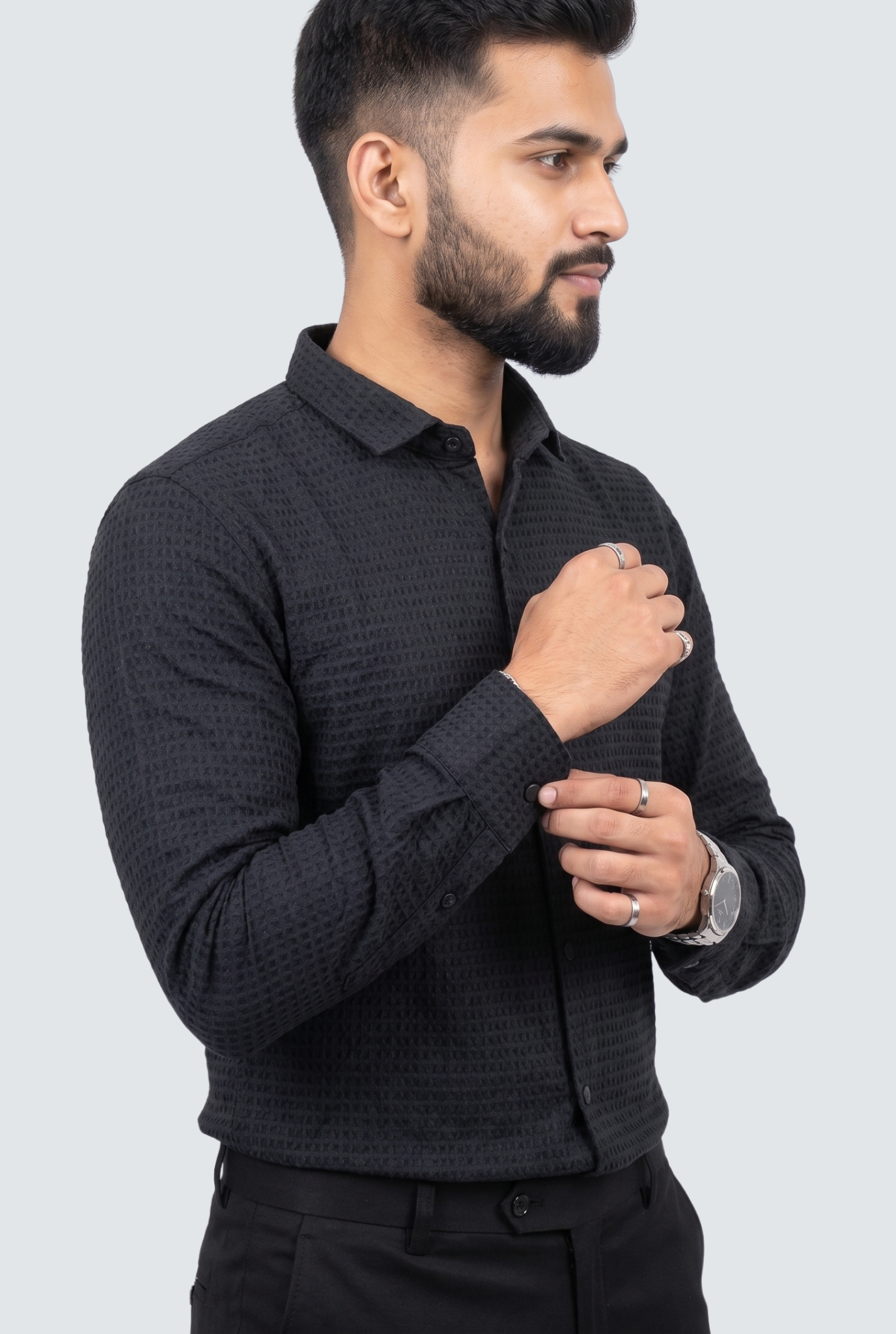 Men's Trendy Textured Shirt-Black(1724)