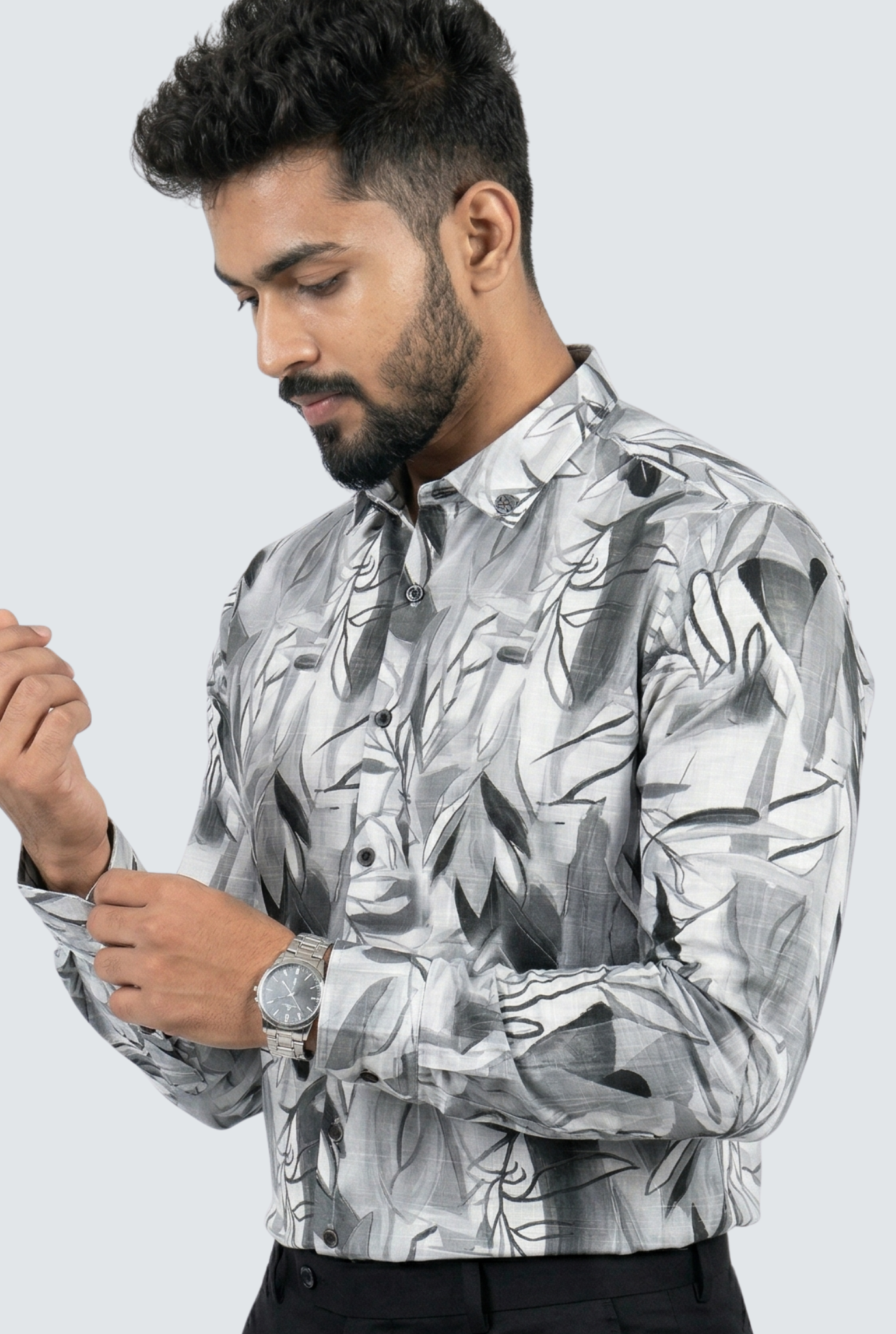 Trendy Grey Dobby Cotton Shirt-(1842)