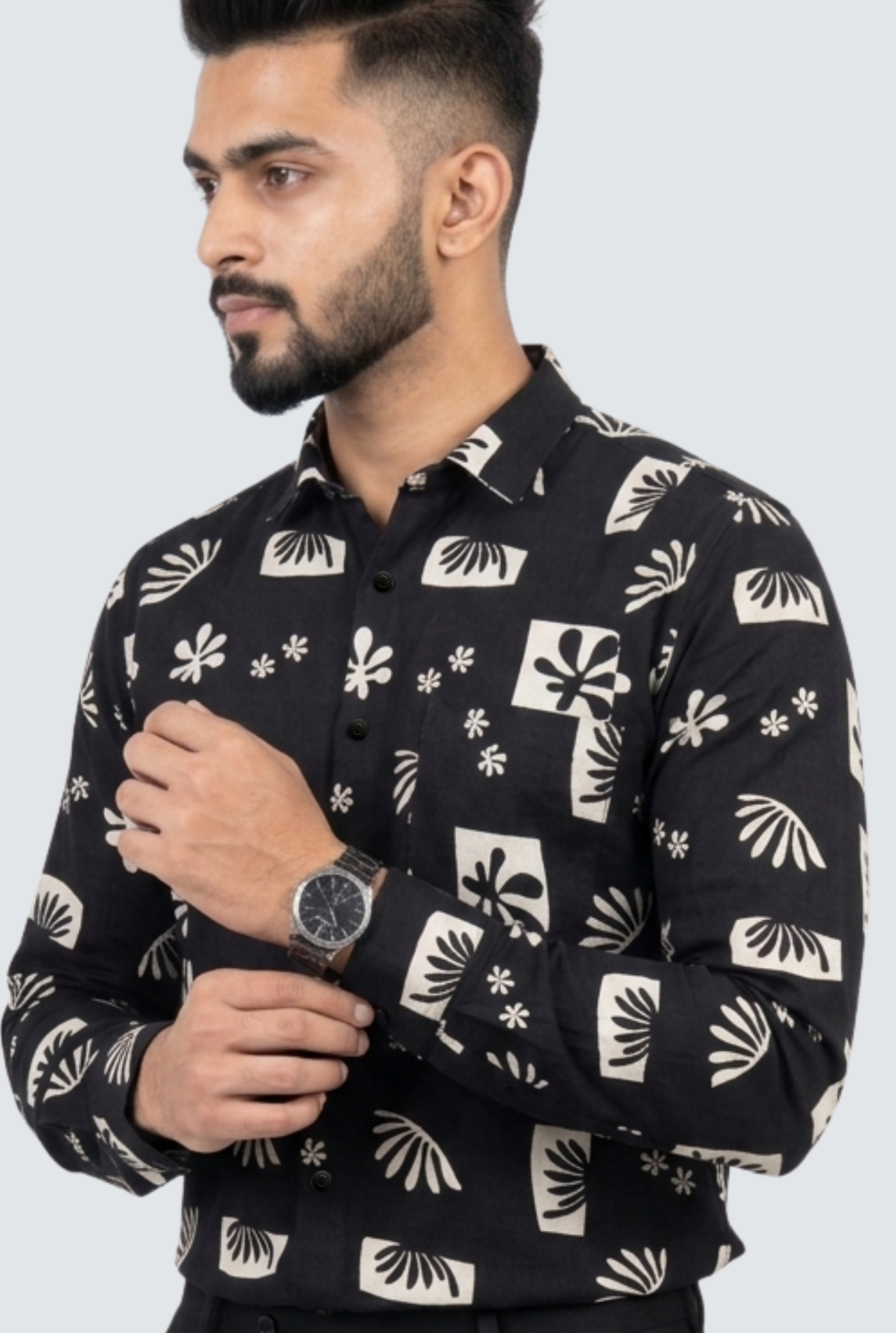 Black Cotton Dobby Print  Shirt (1821)