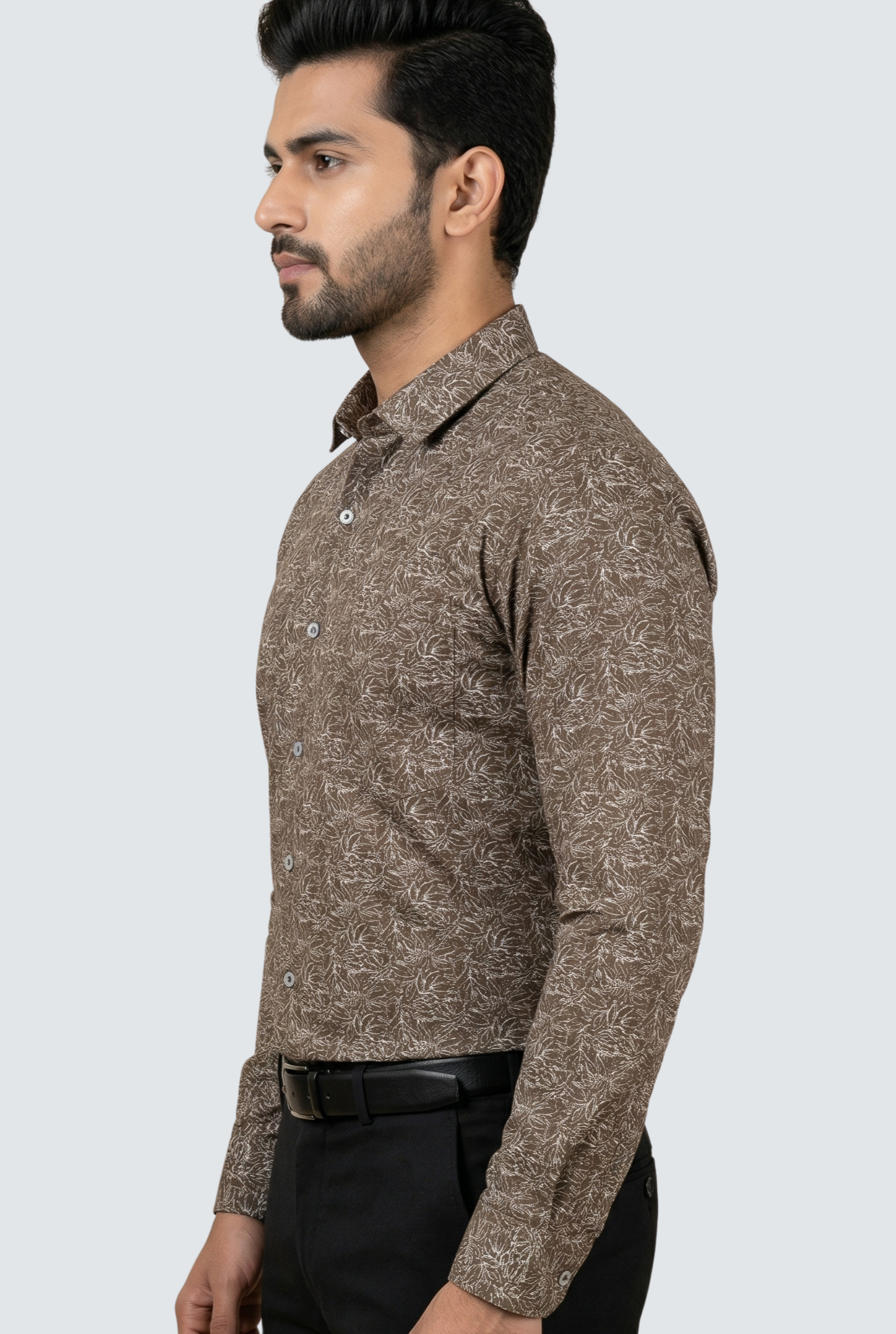 Men’s Elegant Brown Floral Print Shirt -(1840)