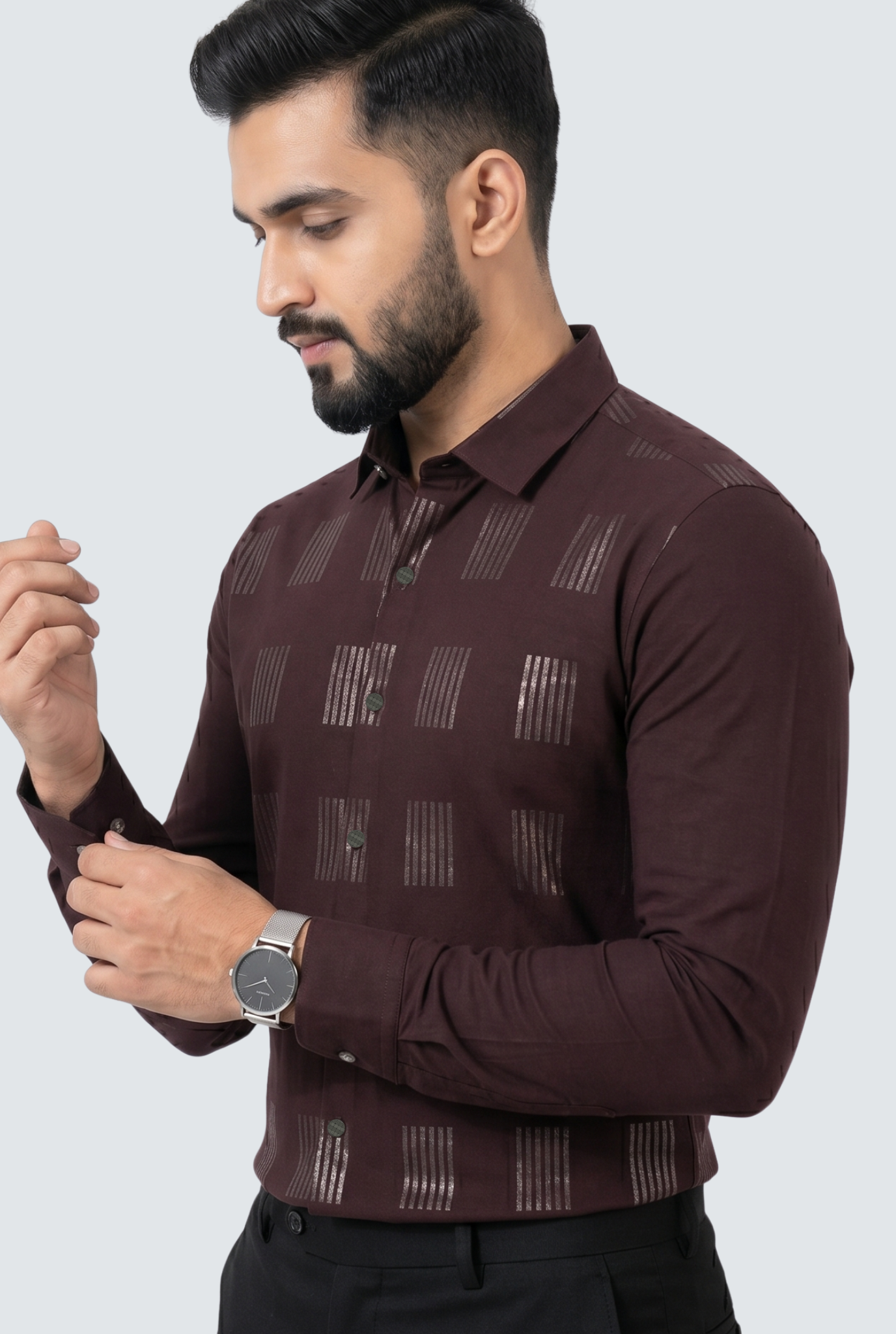 Men's Modern Textured Design Casual Shirt-Mehroon(1844)