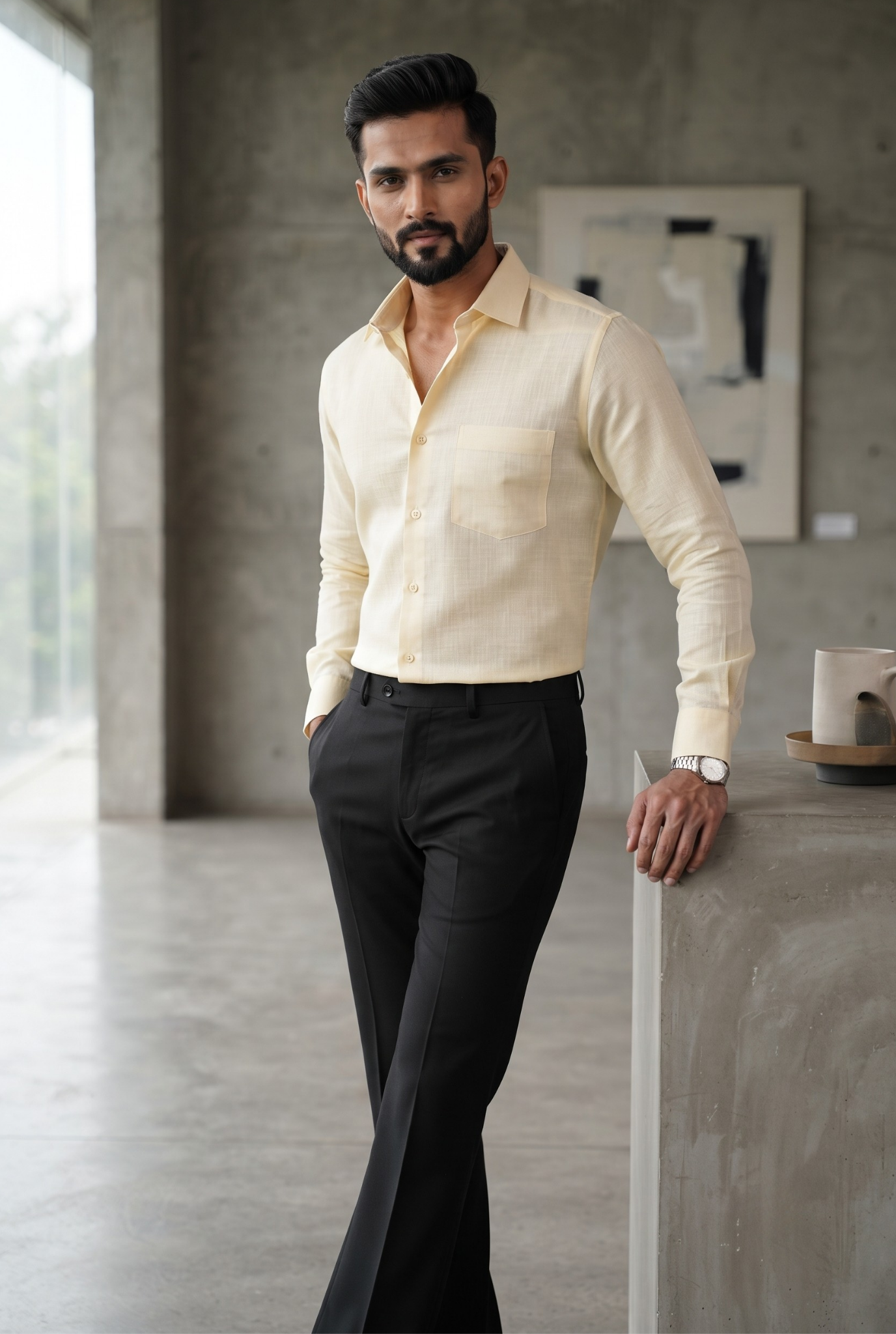 Lemon Yellow Linen Shirt-(1923)