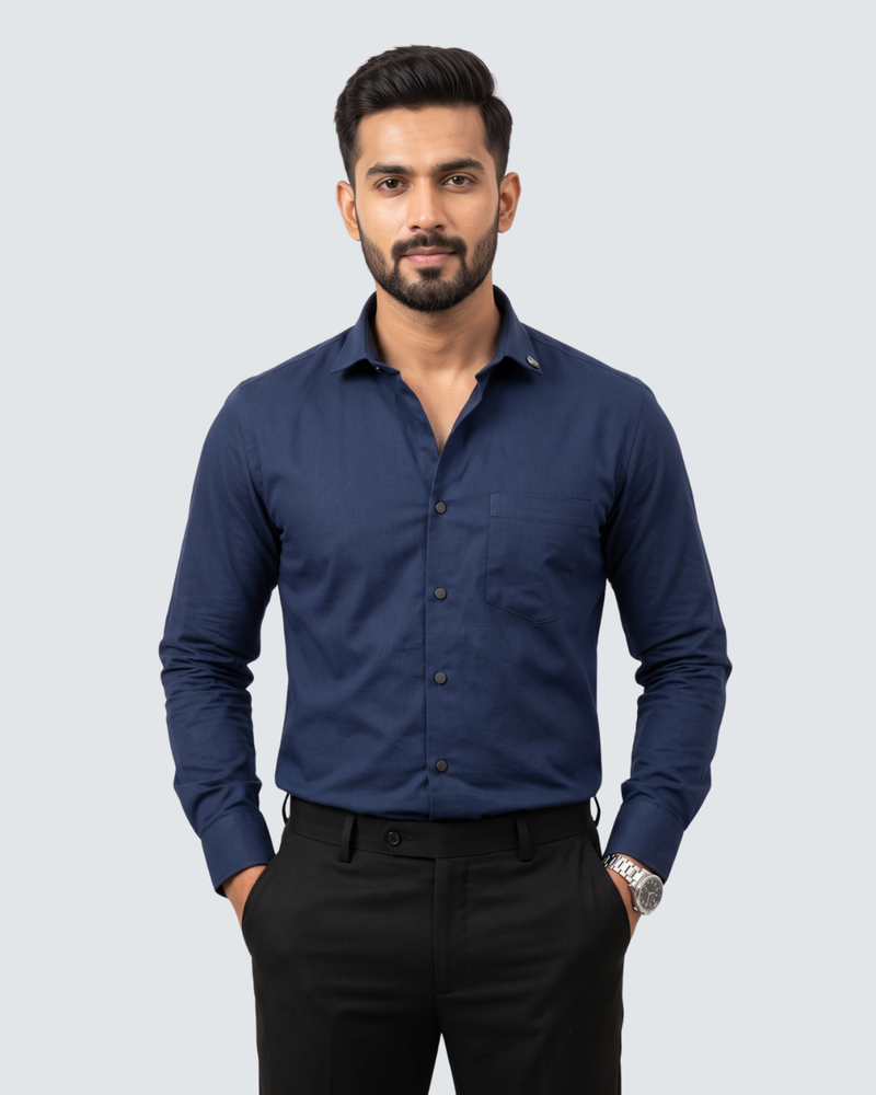 Navy Blue Cotton Shirt-(1262)