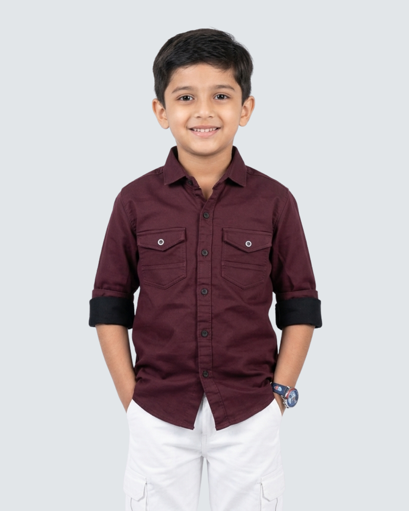 Maroon cotton shirt for Boys