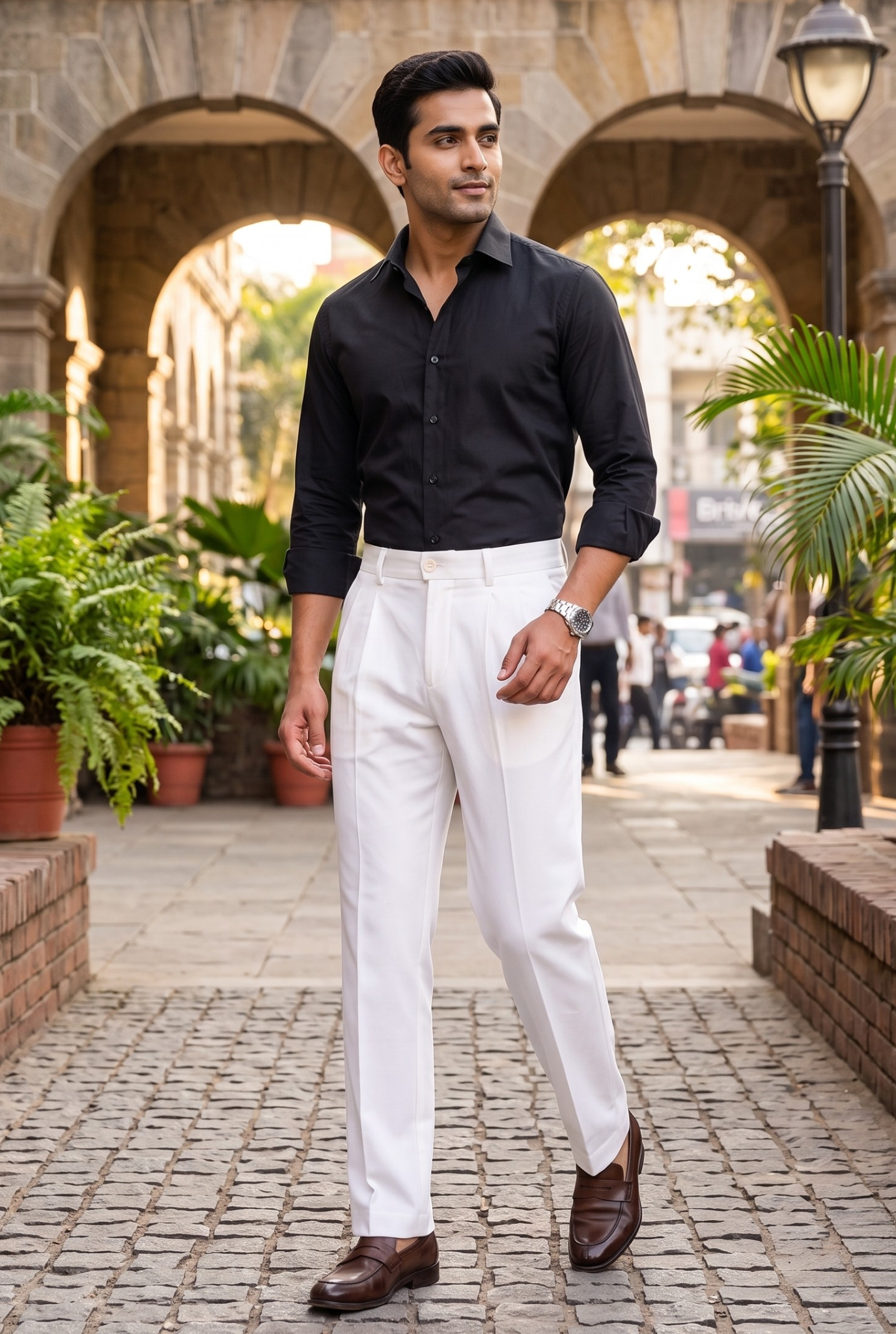 Men's White Straight Fit Gurkha Trouser –(0004)