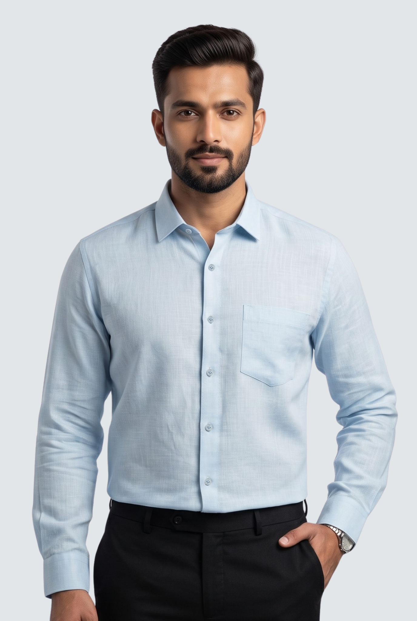 Sky Blue Linen Shirt-(1923)