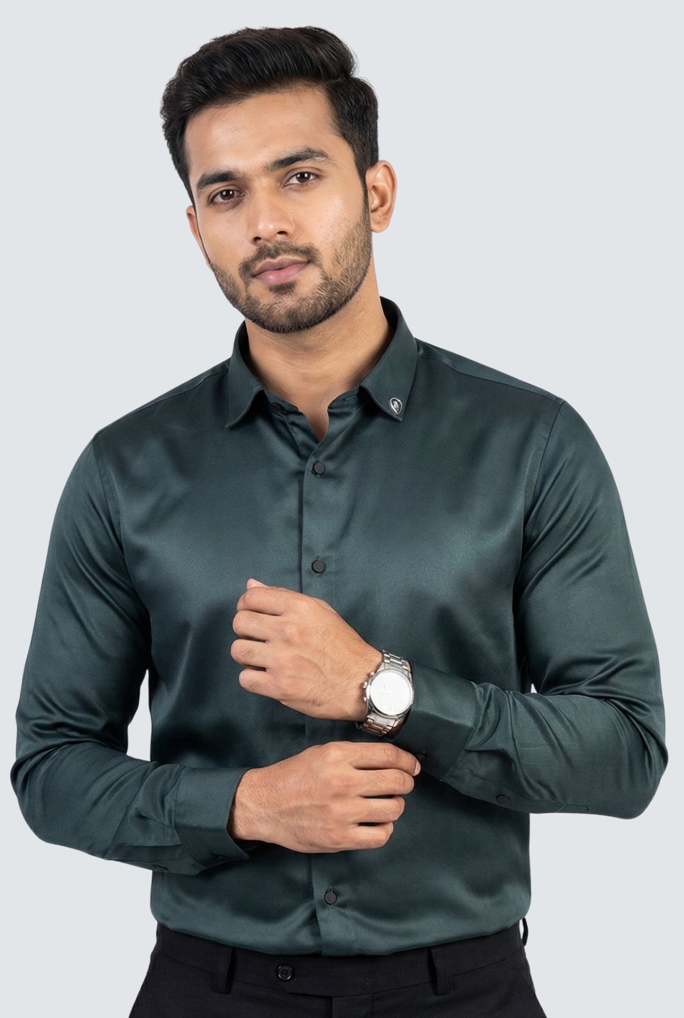 B-Green Glossy Satin Shirt for Men – Premium Shine Fit