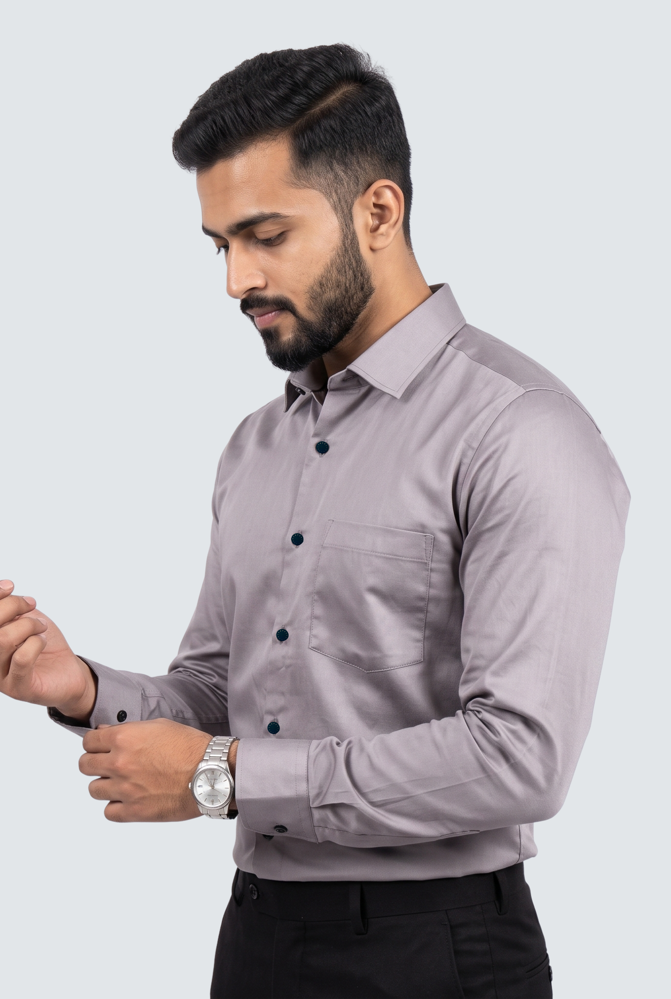 Men's Light Grey Premium Cotton Satin Lycra Shirt-(CR-1)