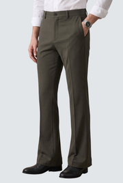 Men's dark gray bootcut trousers with belt loops and button fly