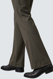 Men's dark gray bootcut trousers, wide leg opening detail