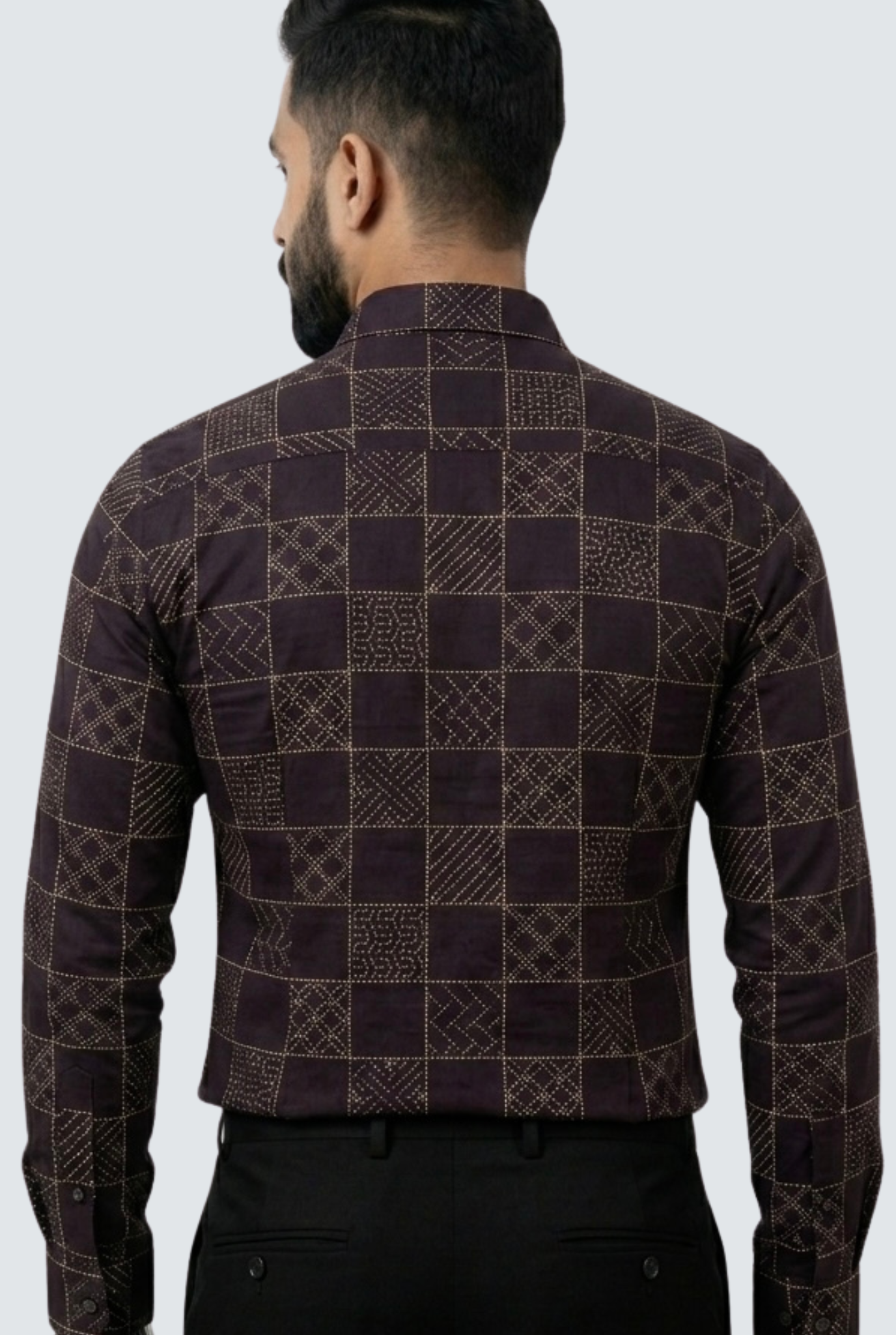 Premium Cotton Dobby Print Shirt- Geometric Pattern (1812)-Brown