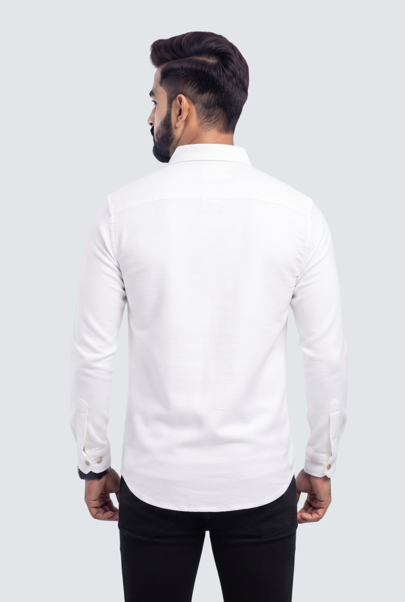 Men's White Cotton Lycra Double Pocket Full Sleeve Shirt-(1881)