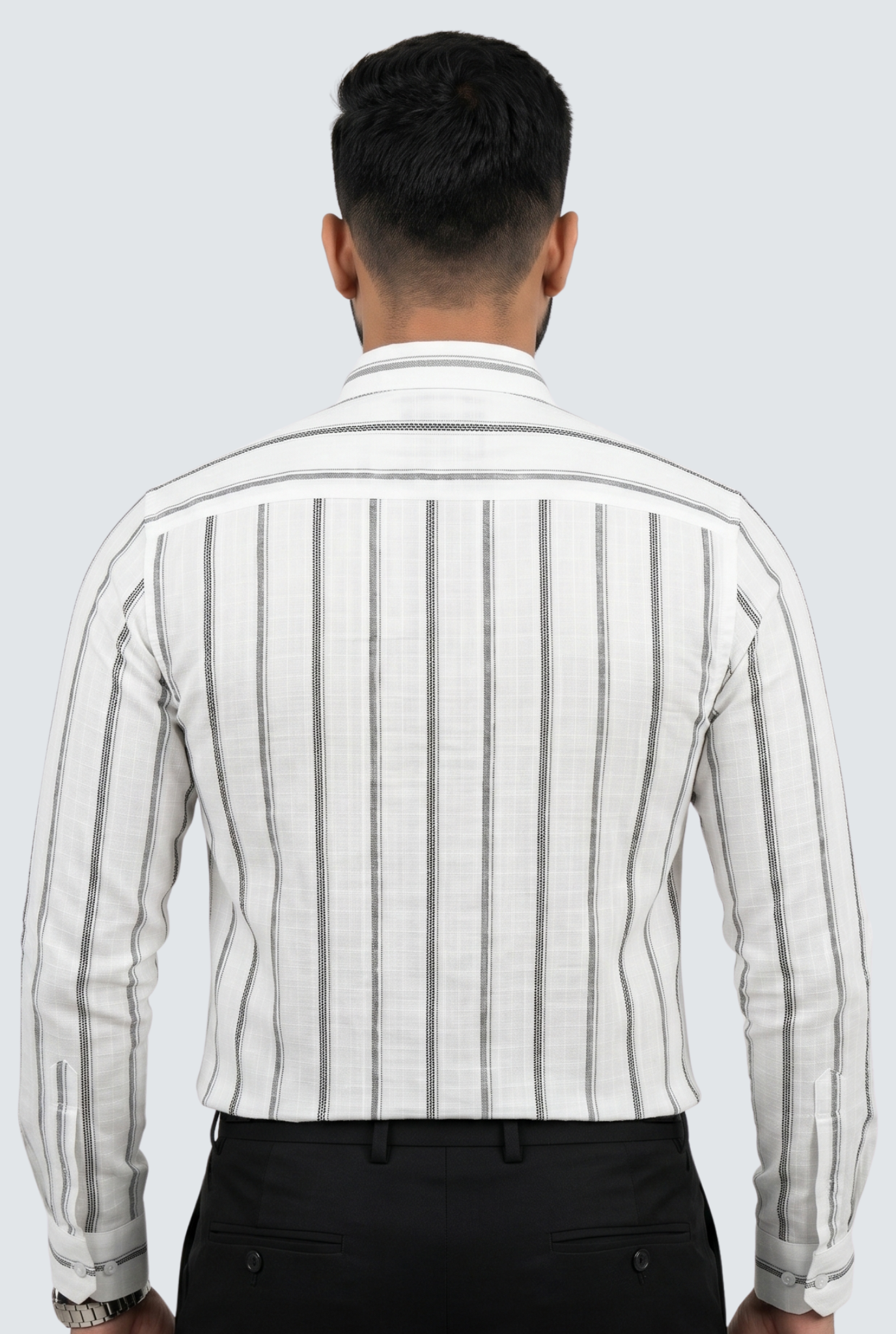 Men’s Stylish Vertical Line Pattern Casual Shirt-White(1876)