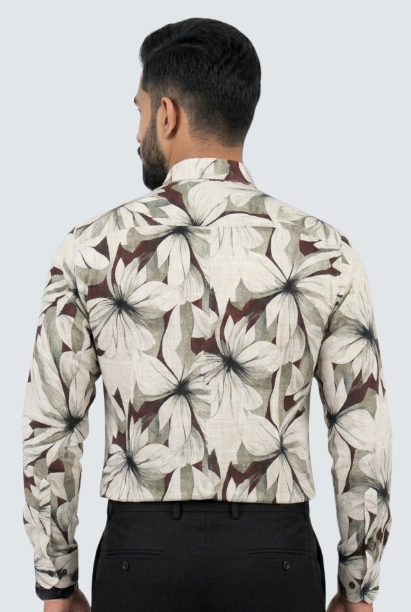 Men’s Floral Printed Casual Shirt-Wine(1887)