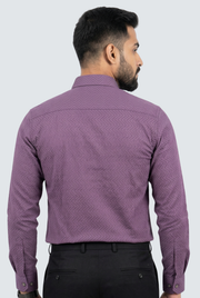 Lavender dobby cotton shirt, back view with full-length sleeves and tailored fit