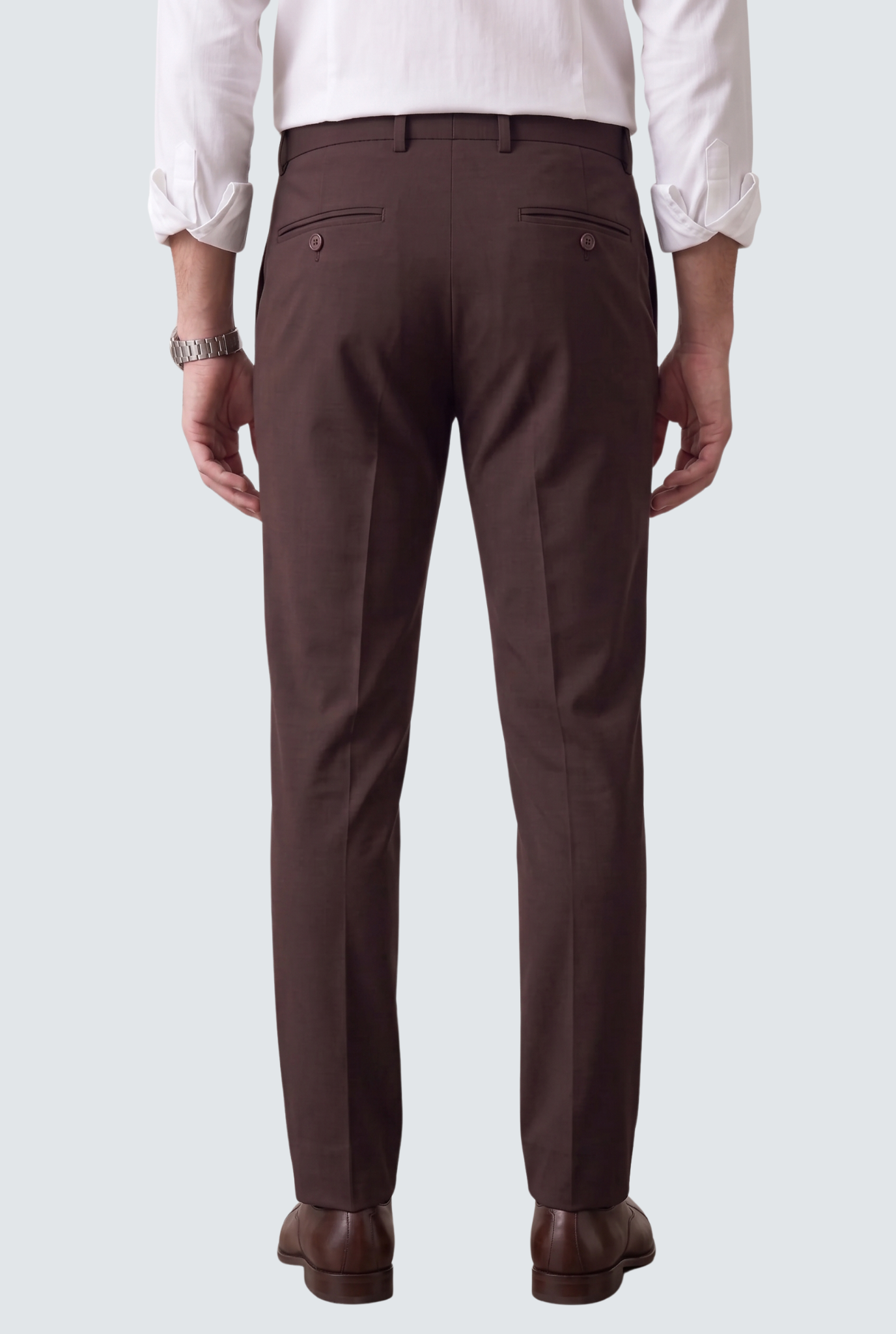 Men's dark purple slim-fit trousers with back pockets and straight leg
