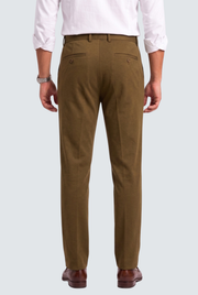Men's brown straight-fit Gurkha trousers with two rear pockets and belt loop waist