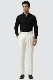 Men's white casual trousers with belt loops and side pockets