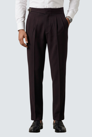 Men's casual purple trousers, pleated front, belt loops and straight legs