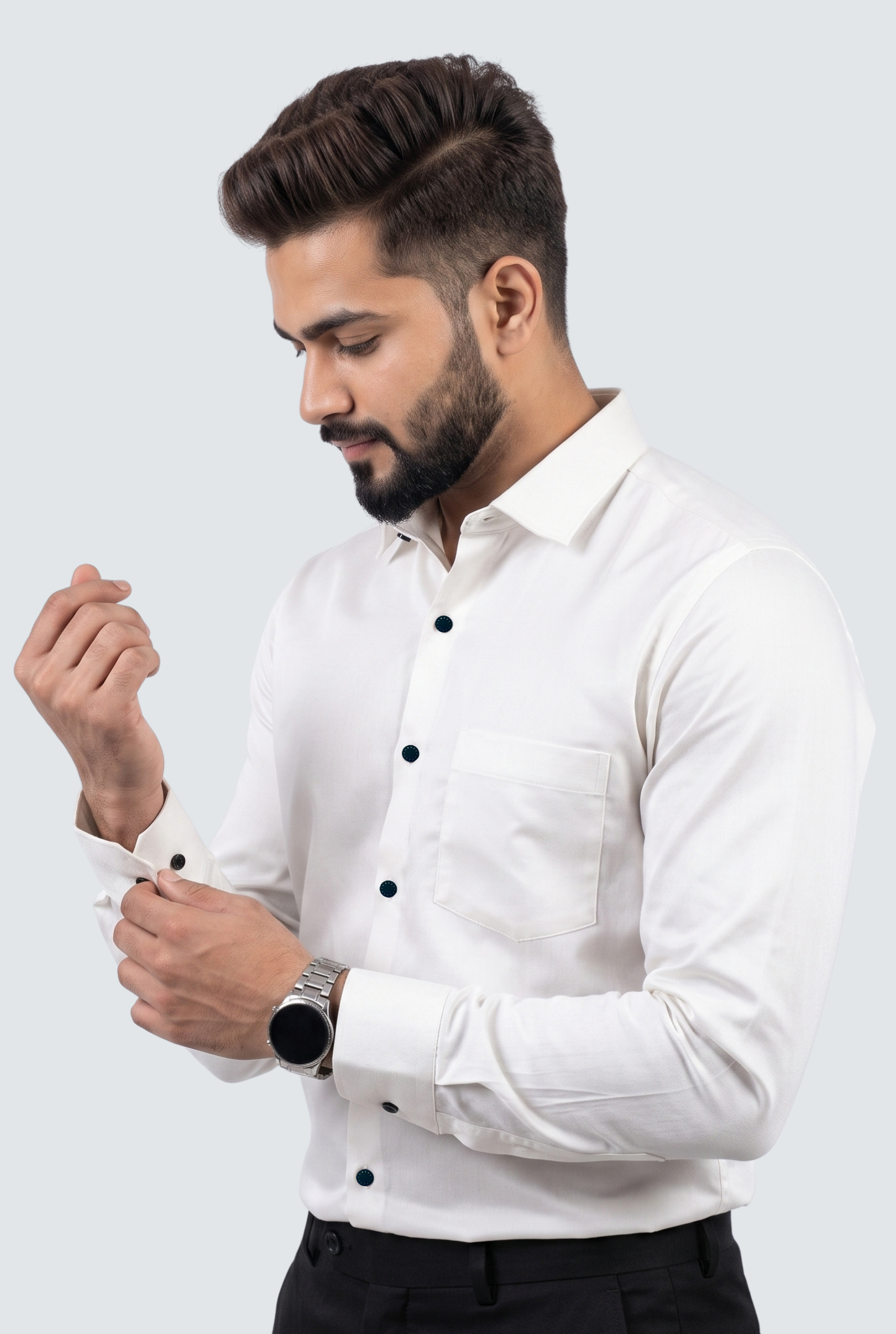 Men's White Premium Cotton Satin Lycra Shirt-(CR-1)