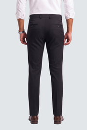 Men's black straight-fit trousers with waistband detail and front pleats