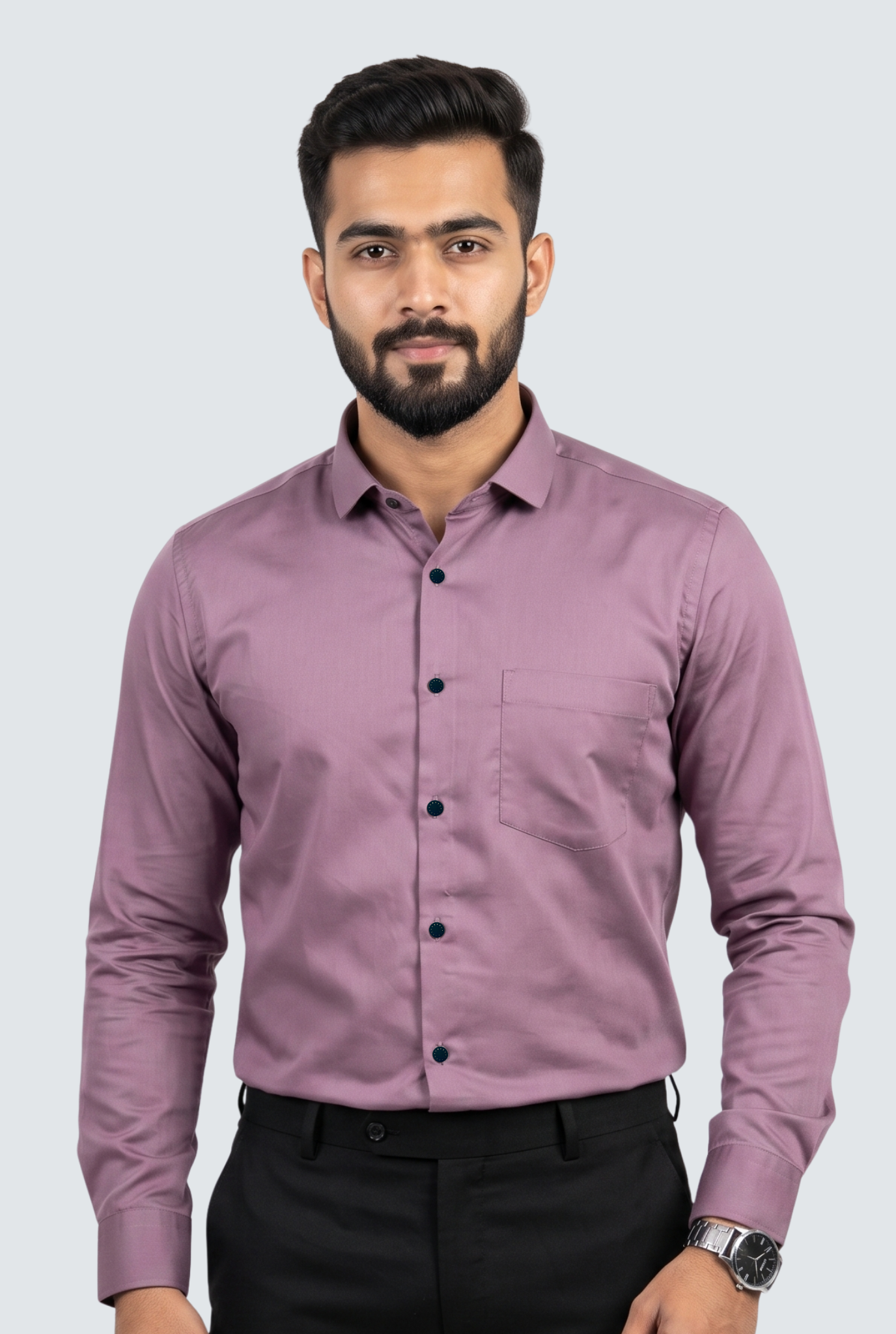 Men's Lavender Premium Cotton Satin Lycra Shirt-(CR-1)