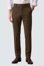 Brown slim-fit regular trousers with button closure and belt loops