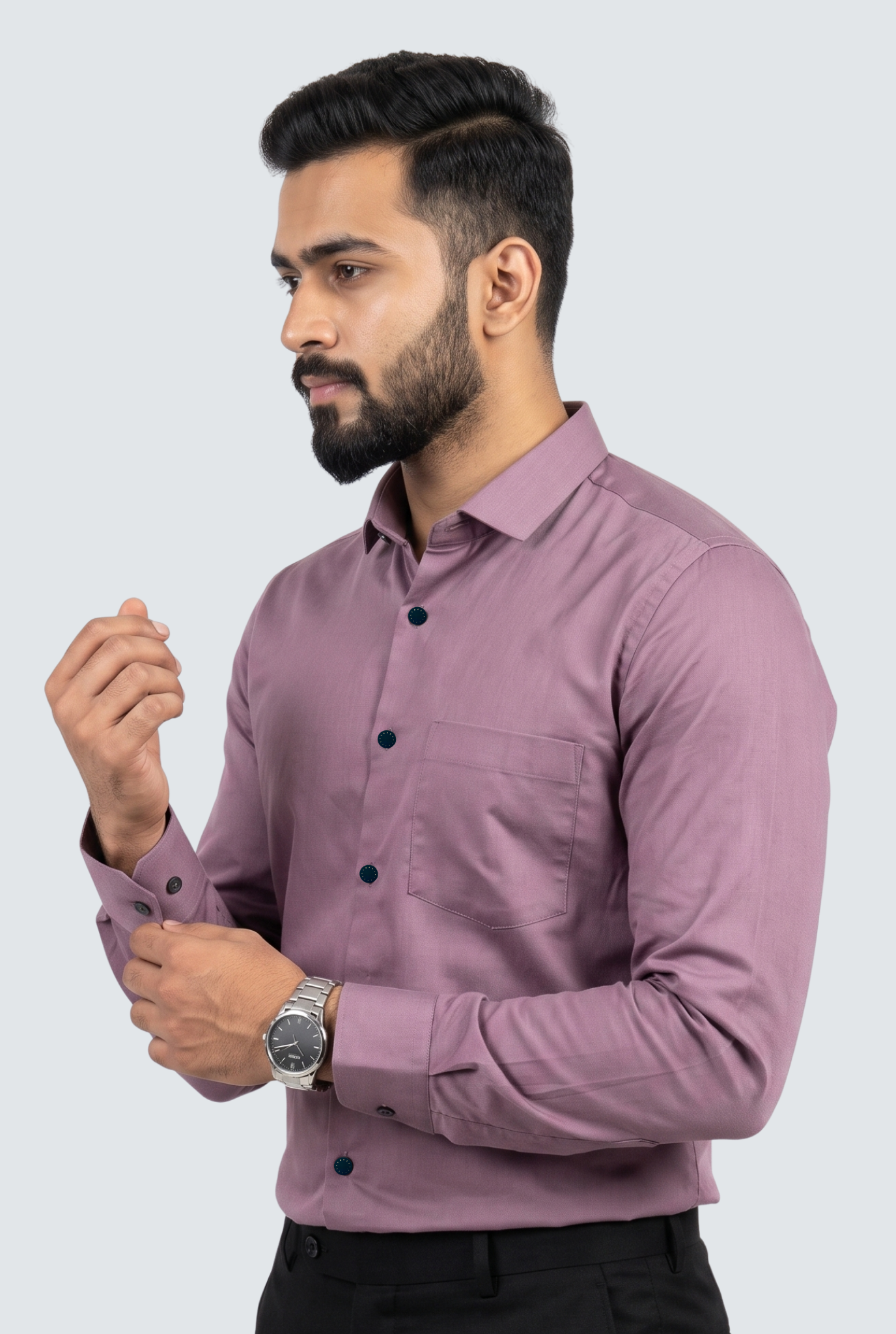 Men's Lavender Premium Cotton Satin Lycra Shirt-(CR-1)