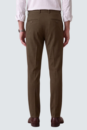 Brown slim-fit regular trousers with back welt pockets and belt loops