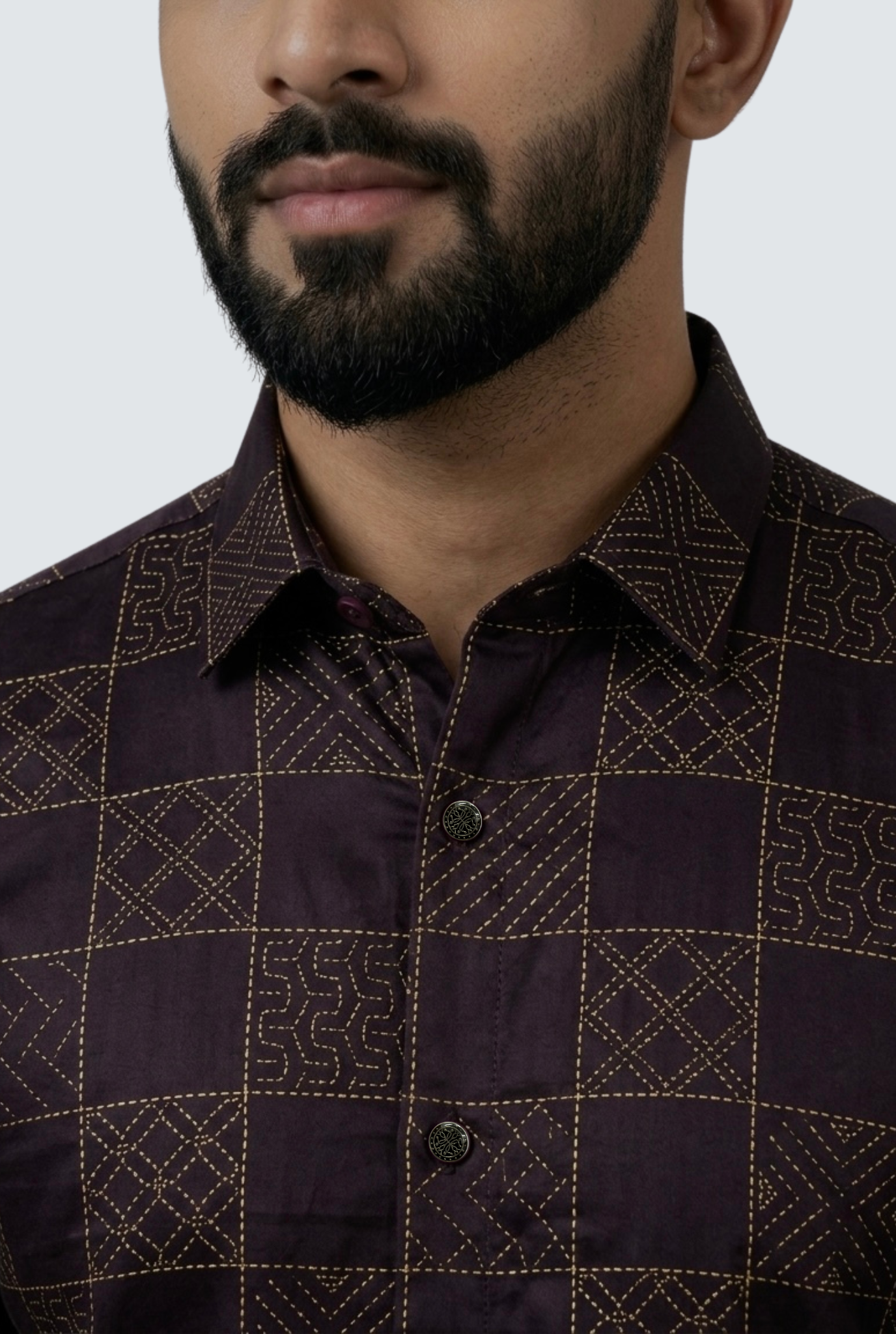 Premium Cotton Dobby Print Shirt- Geometric Pattern (1812)-Brown