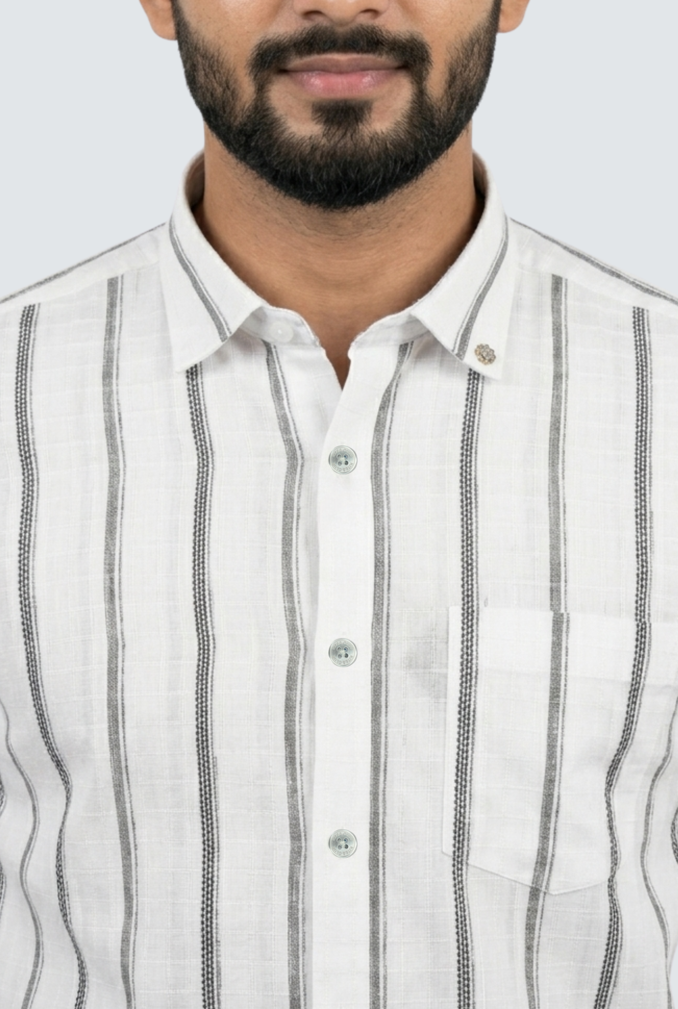 Men’s Stylish Vertical Line Pattern Casual Shirt-White(1876)