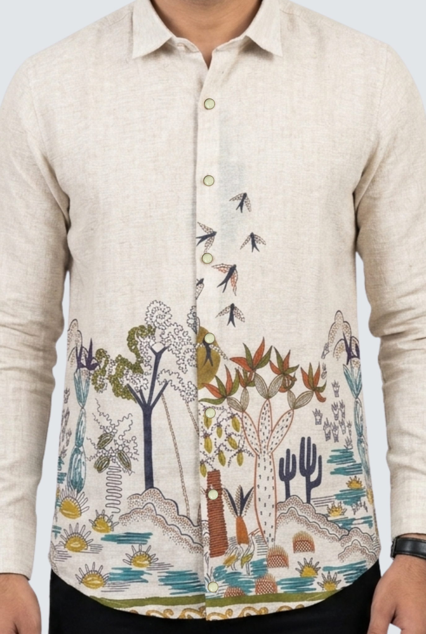 Trendy Nature Artwork Shirt for Men-Orange (1854)
