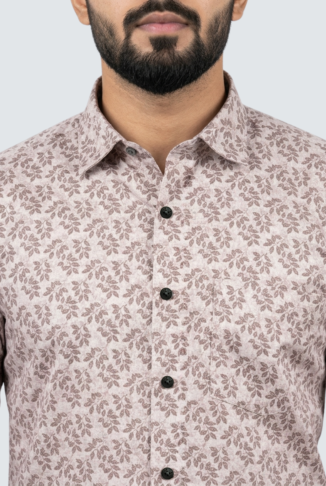 Men’s Pich Satin Fabric Leaf Print Shirt (1831)