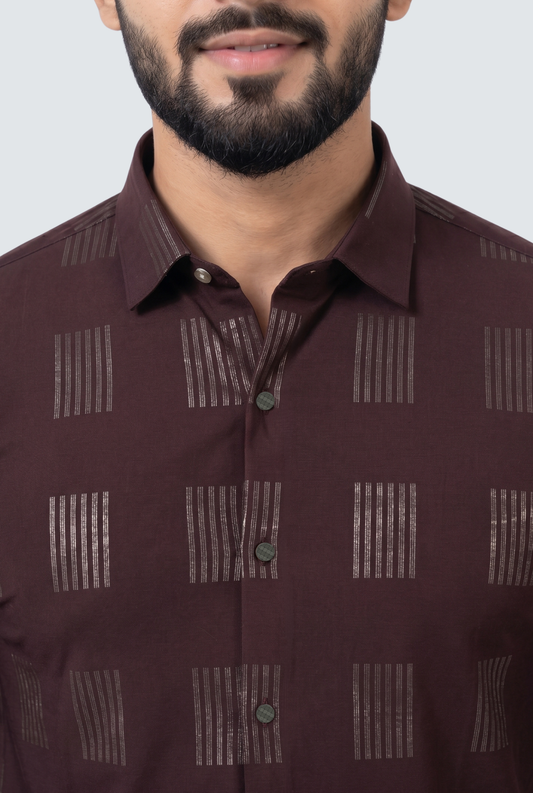 Men's Modern Textured Design Casual Shirt-Mehroon(1844)