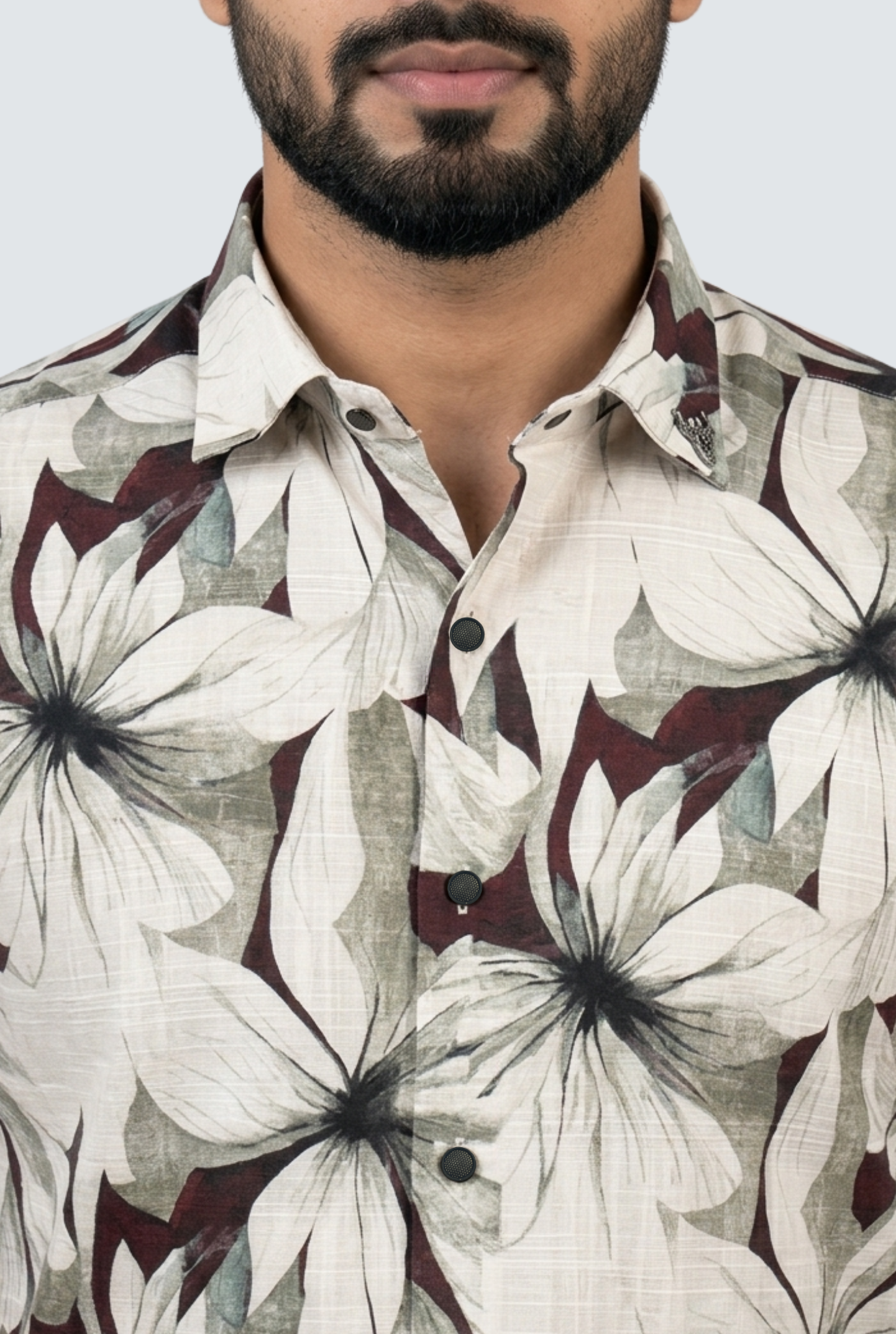Men’s Floral Printed Casual Shirt-Wine(1887)