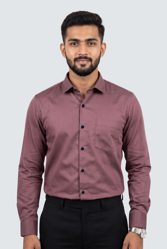 Men's Rust premium cotton satin lycra shirt with button-down collar and chest pocket
