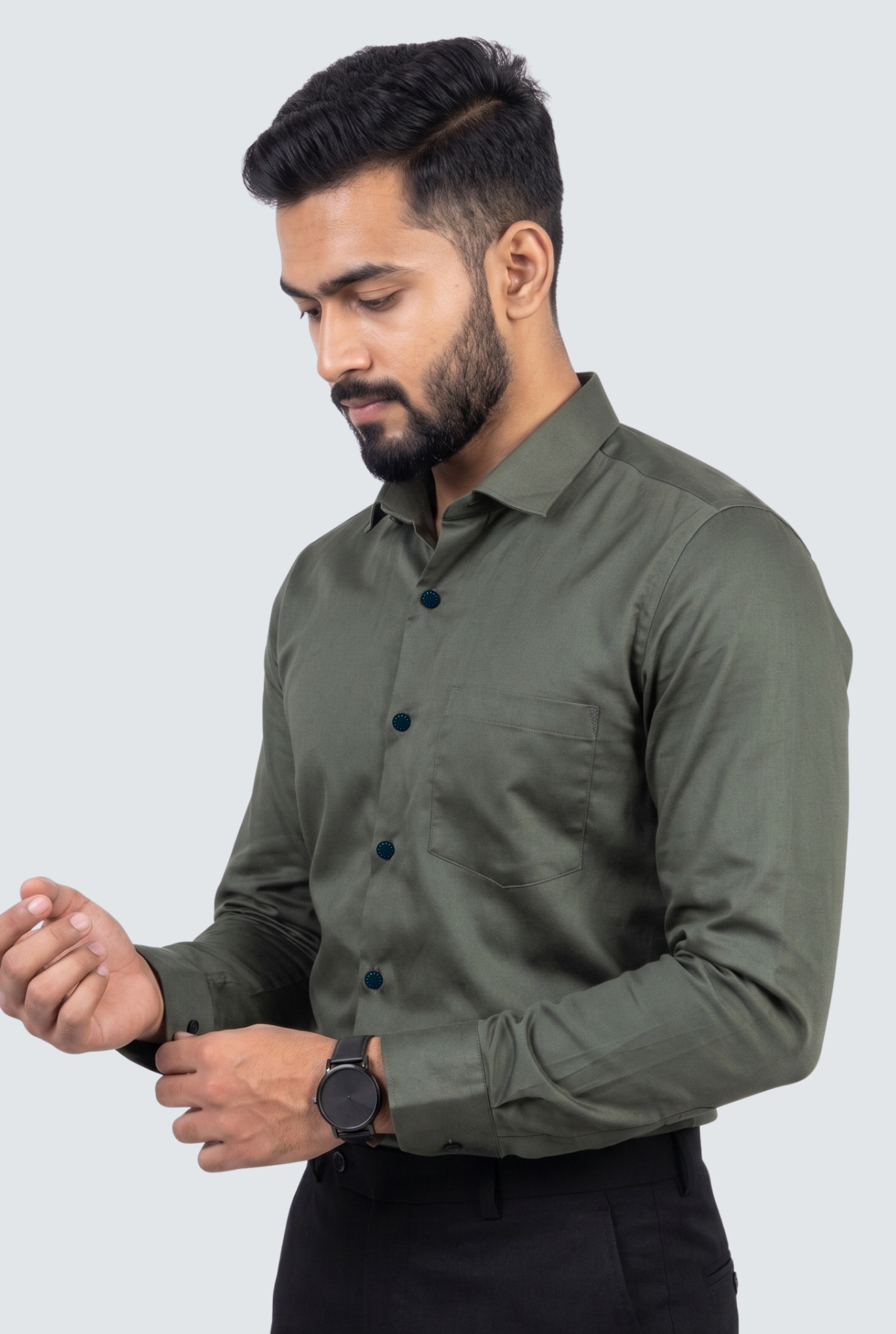 Men's Green Premium Cotton Satin Lycra Shirt-(CR-1)