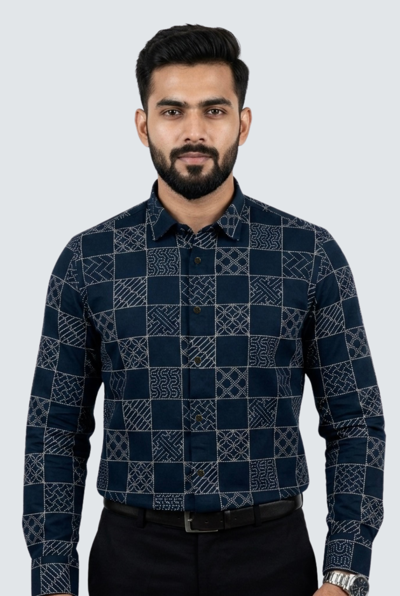 Premium Cotton Dobby Print Shirt- Geometric Pattern (1812)-Rama