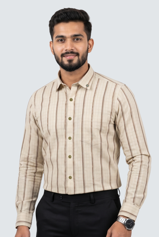 Men’s Stylish Vertical Line Pattern Casual Shirt-Fawn(1876)