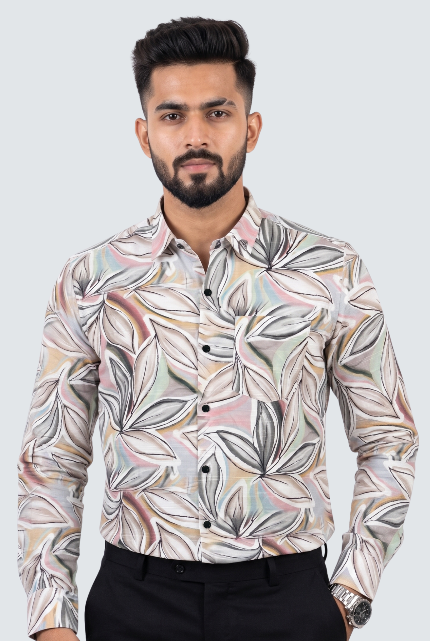 Men’s Premium Linen Printed Shirt-Pink(1888)