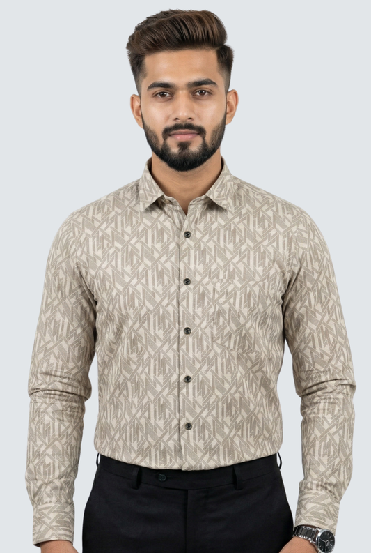 Men’s Stylish Dobby Cotton Shirt - Fawn (1827)