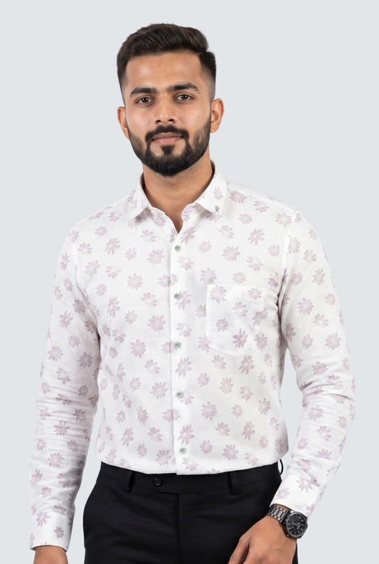 Men’s Pink Floral Print Full Sleeve Casual Shirt-(1877)