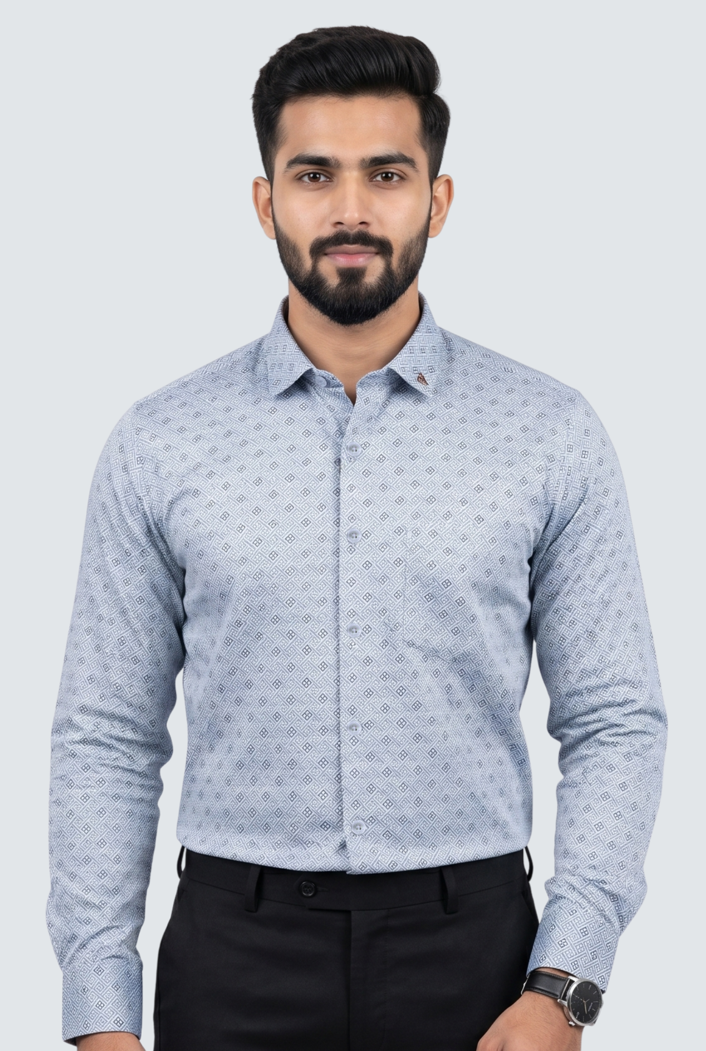 Men’s Satin Printed Full Sleeve Shirt –Sky Blue(1884)