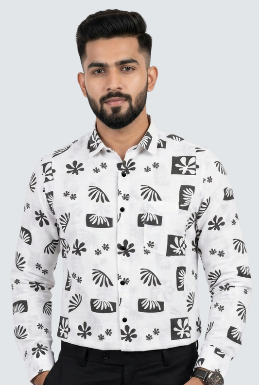 White Cotton Dobby Print Shirt (1821)