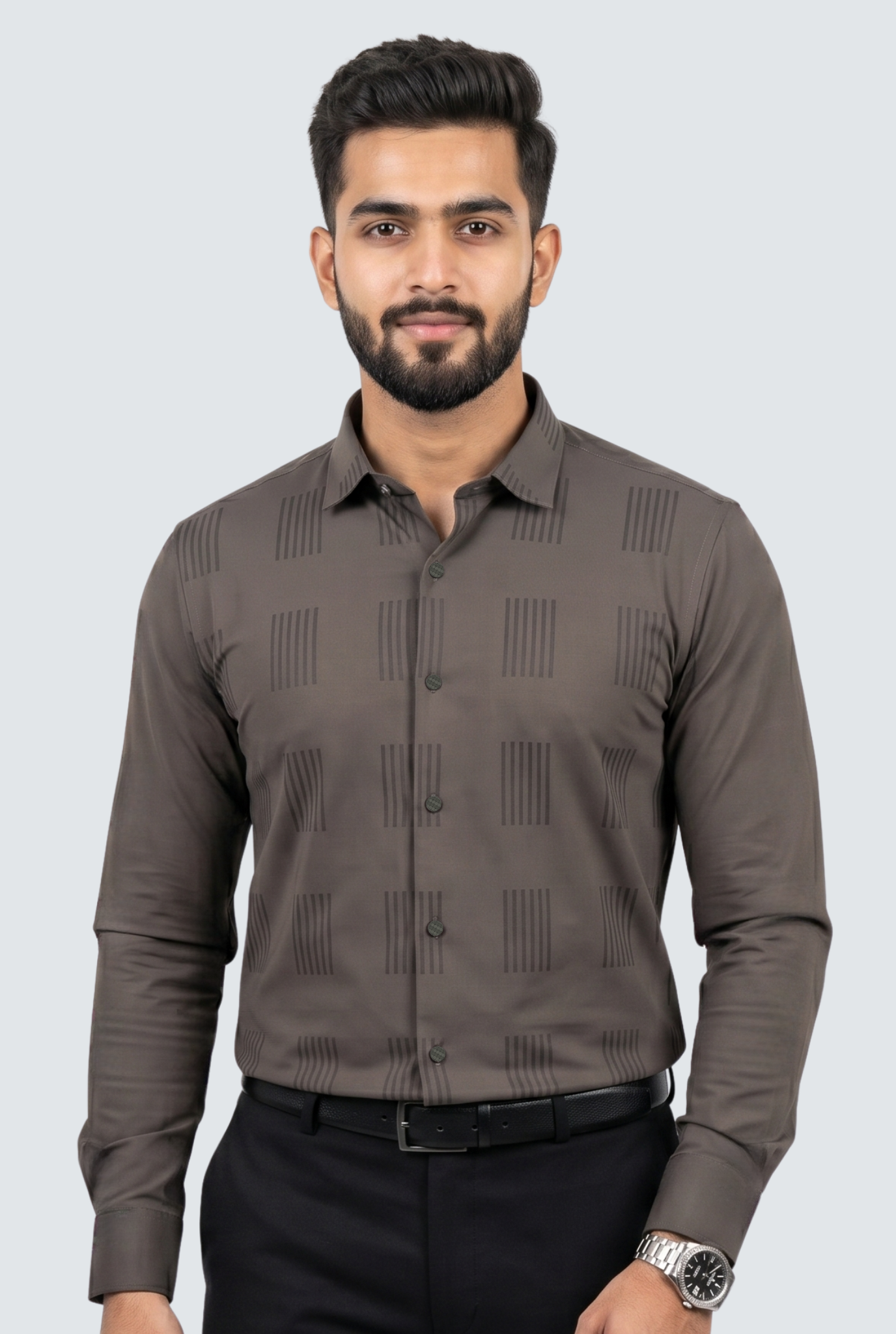 Men's Modern Textured Design Casual Shirt-Fawn(1844)