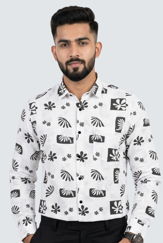 White Cotton Dobby Print Shirt (1821)