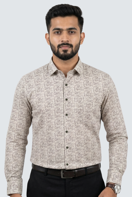 Men’s Elegant Cream Floral Print Shirt -(1840)