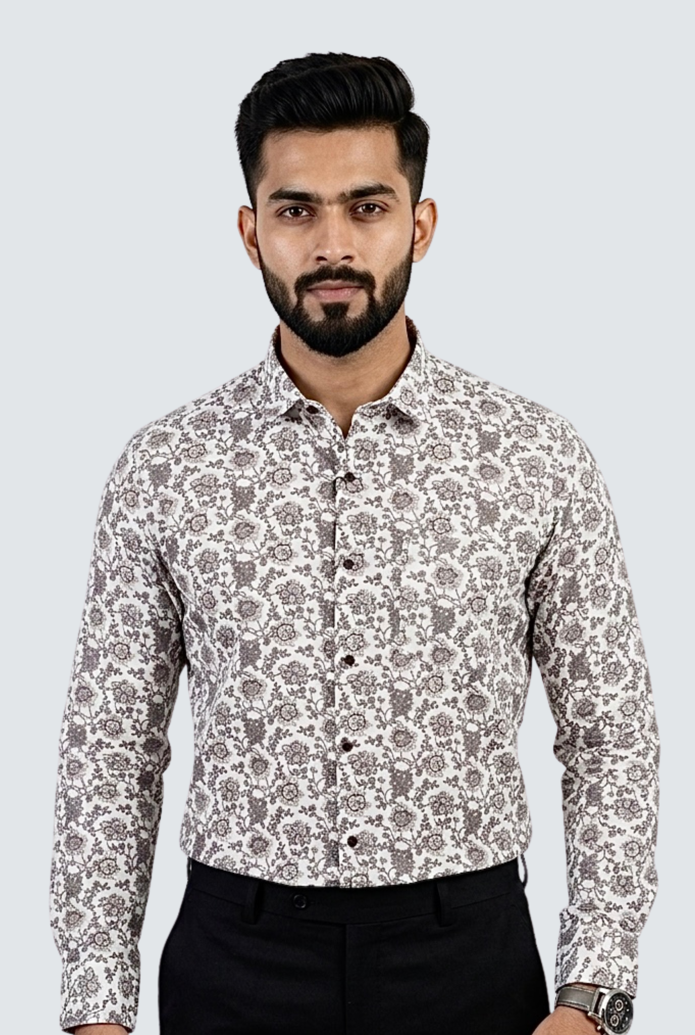 Men’s Cotton Dobby Printed Shirt – Premium Floral Design (1817)-Rust