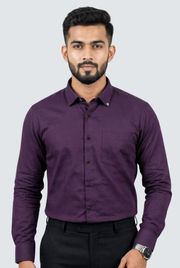 Men's slim-fit purple dobby cotton shirt, button-front with pointed collar